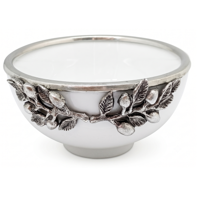 Porcelain Bowl 12.5 cms. w/ Pewter Olive Branch Décor