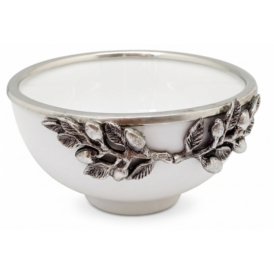 Porcelain Bowl 12.5 cms. w/ Pewter Olive Branch Décor