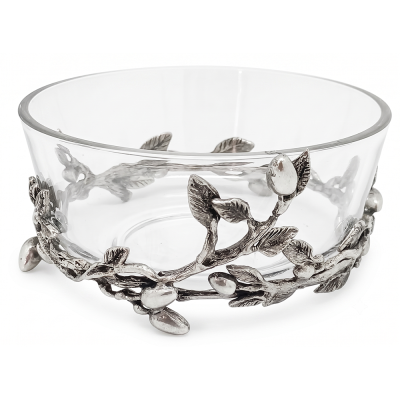 Glass Bowl 5 3/4" w/ Pewter Olive Branch Décor