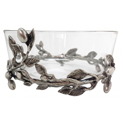 Glass Bowl 5 3/4" w/ Pewter Olive Branch Décor