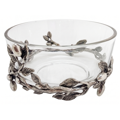 Glass Bowl 5 3/4" w/ Pewter Olive Branch Décor