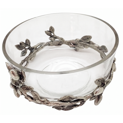 Glass Bowl 5 3/4" w/ Pewter Olive Branch Décor