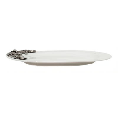Porcelain Oval Tray w/ Pewter Olive Branch Décor