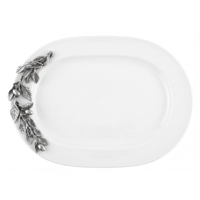 Porcelain Oval Tray w/ Pewter Olive Branch Décor