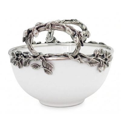 Porcelain Bowl Medium w/ Pewter Olive Branch Handle