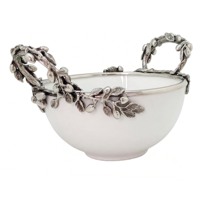 Porcelain Bowl Medium w/ Pewter Olive Branch Handle