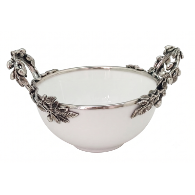 Porcelain Bowl Medium w/ Pewter Olive Branch Handle