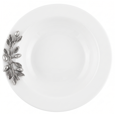Porcelain Soup Bowl w/ Pewter Olive Branch Handle
