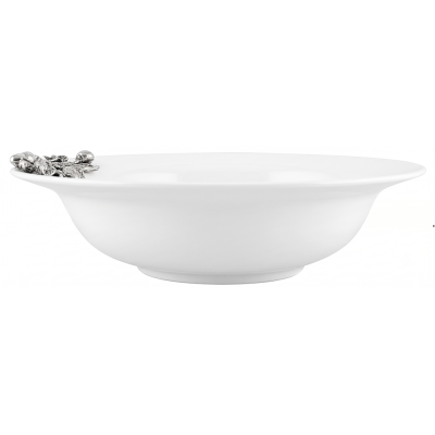 Porcelain Soup Bowl w/ Pewter Olive Branch Handle
