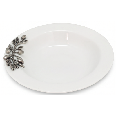 Porcelain Soup Bowl w/ Pewter Olive Branch Handle