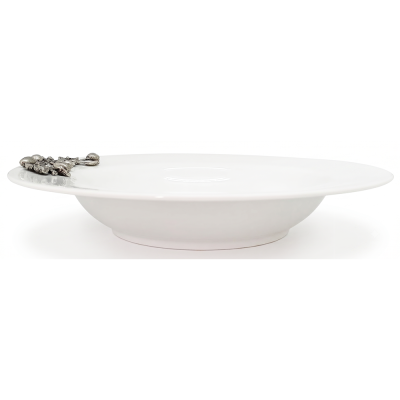 Porcelain Soup Bowl w/ Pewter Olive Branch Handle