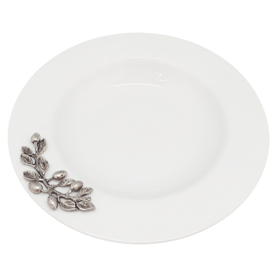 Porcelain Soup Bowl w/ Pewter Olive Branch Handle