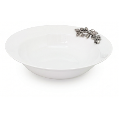 Porcelain Vegetable Bowl w/ Pewter Olive Branch Handle