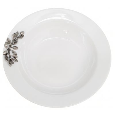 Porcelain Vegetable Bowl w/ Pewter Olive Branch Handle