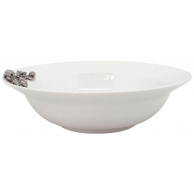 Porcelain Vegetable Bowl w/ Pewter Olive Branch Handle