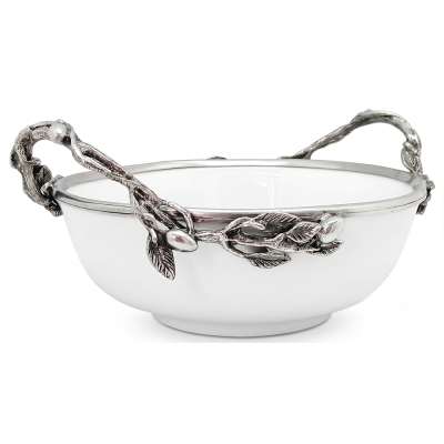Porcelain Bowl  w/ Pewter Olive Branch Handle