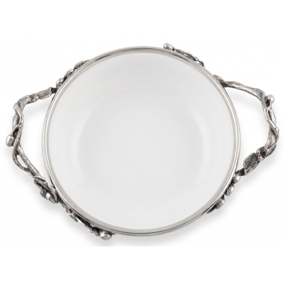 Porcelain Bowl  w/ Pewter Olive Branch Handle