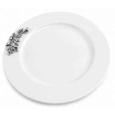 Porcelain Plate w/Pewter Olive Branch Décor