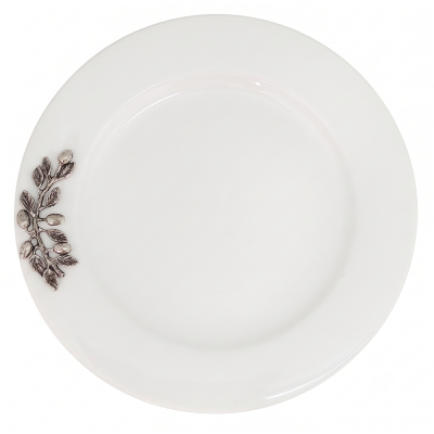 Porcelain Plate w/Pewter Olive Branch Décor