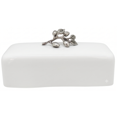Porcelain Butter Dish w/ Pewter Olive Branch Knob