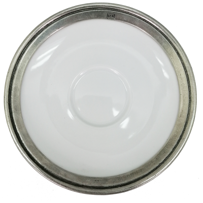 Porcelain Tea Coffee Cup 210 cc. & Saucer 15 cm / Pewter Decorate
