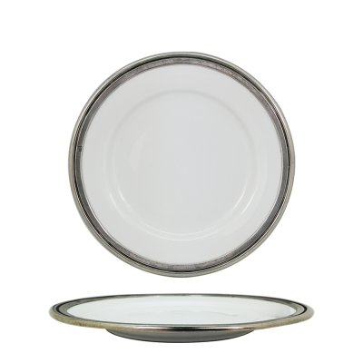 Porcelain Wide Rim Plate 20.5 cms. / Pewter Decorate