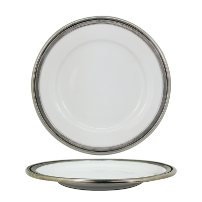 Porcelain Wide Rim Plate 27 cms. / Pewter Decorate