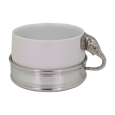Porcelain Tea Coffee Cup 250 cc. & Saucer 16 cm / Pewter Elephant Decorate