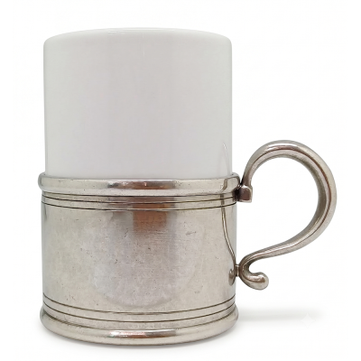 Porcelain Ceramic Tea Cup Pewter Décor