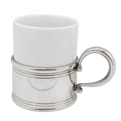 Porcelain Ceramic Tea Cup Pewter Décor