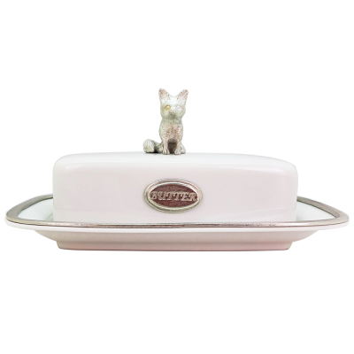Porcelain Butter Dish / Pewter Decorate_FOX