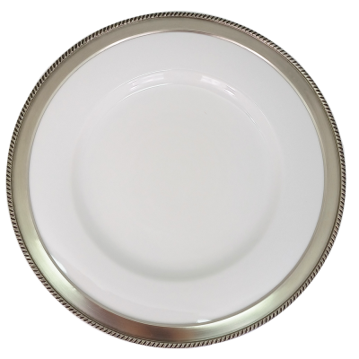 Porcelain Wide Rim Plate-Dinner Plate 28 cms. / Pewter Decorate(copy)