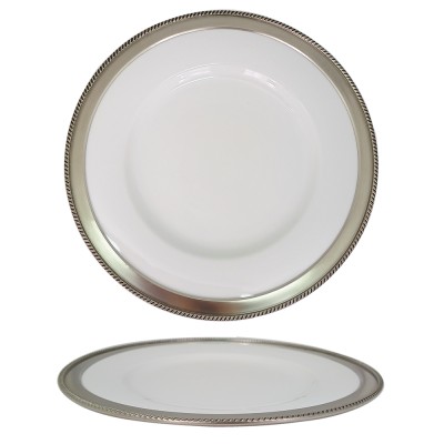 Porcelain Wide Rim Plate-Dinner Plate 28 cms. / Pewter Line Décor