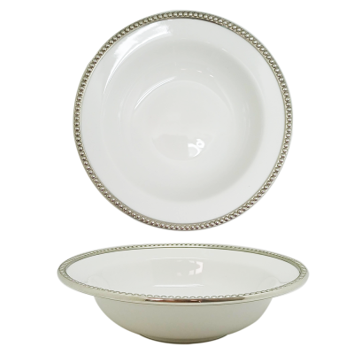 Porcelain Soup/Cereal Bowl 18 cm. w/Pewter Décor_Bead