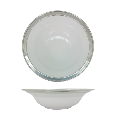 Porcelain Round Salad / Serving Bowl 25.5 cms. / Pewter Decorate