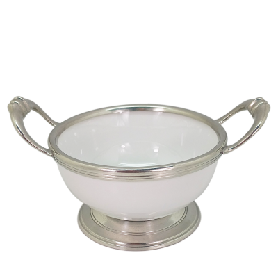 Porcelain Medium Bowl w/Pewter Décor