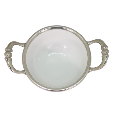 Porcelain Medium Bowl w/Pewter Décor
