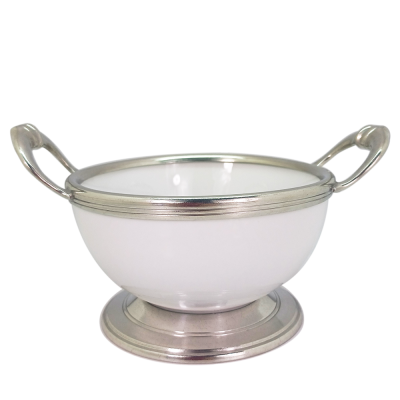 Porcelain Medium Bowl w/Pewter Décor