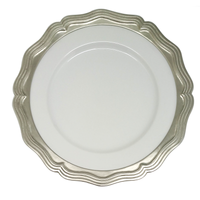 Porcelain Wide Rim Plate-Dinner Plate 28 cms. / Pewter Decor CHP
