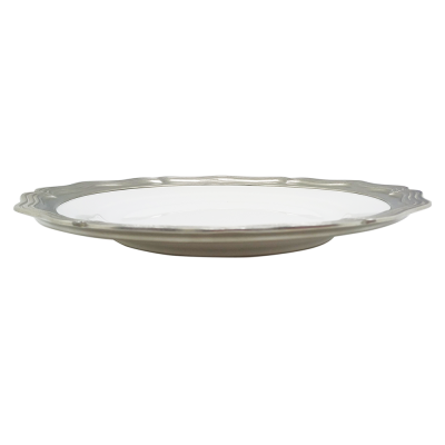 Porcelain Wide Rim Plate-Dinner Plate 28 cms. / Pewter Decor CHP
