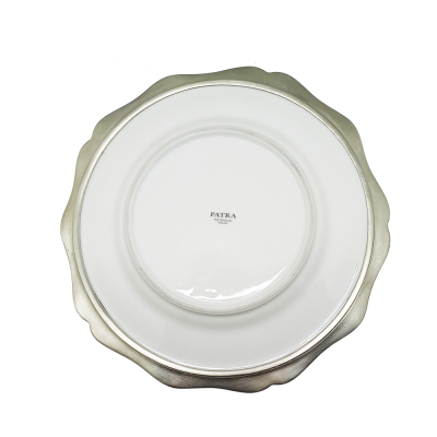 Porcelain Wide Rim Plate 20.5 cms. / Pewter Décor CHP