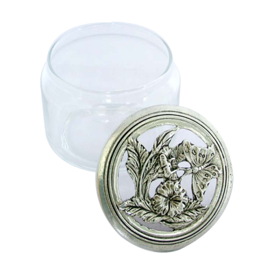 The Glass Potpourri Bowl w/ Pewter Floral Design Lid