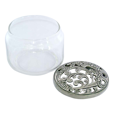 The Glass Potpourri Bowl w/ Pewter Floral Design Lid