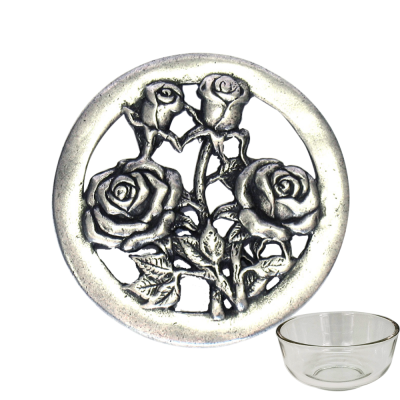 The Glass Potpourri Bowl w/ Pewter Rose Lid