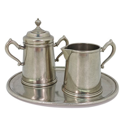 Pewter Creamer & Sugar Set / Tray L