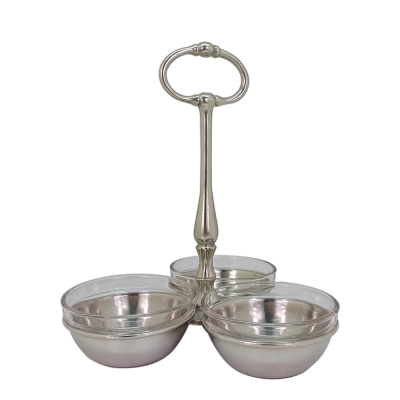 Pewter Triplets Snack w/Glass