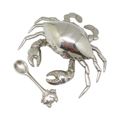 Pewter Crab Salt Cellar Pot w/Spoon