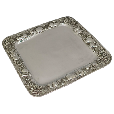 Pewter Square Tray 27 cms._Fruit Design