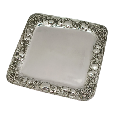 Pewter Square Tray 27 cms._Fruit Design