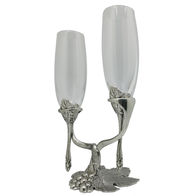 Pair of Champagne Wedding Set Pewter Grape Décor